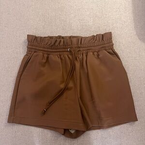 Olivaceous High Waist Leather Shorts